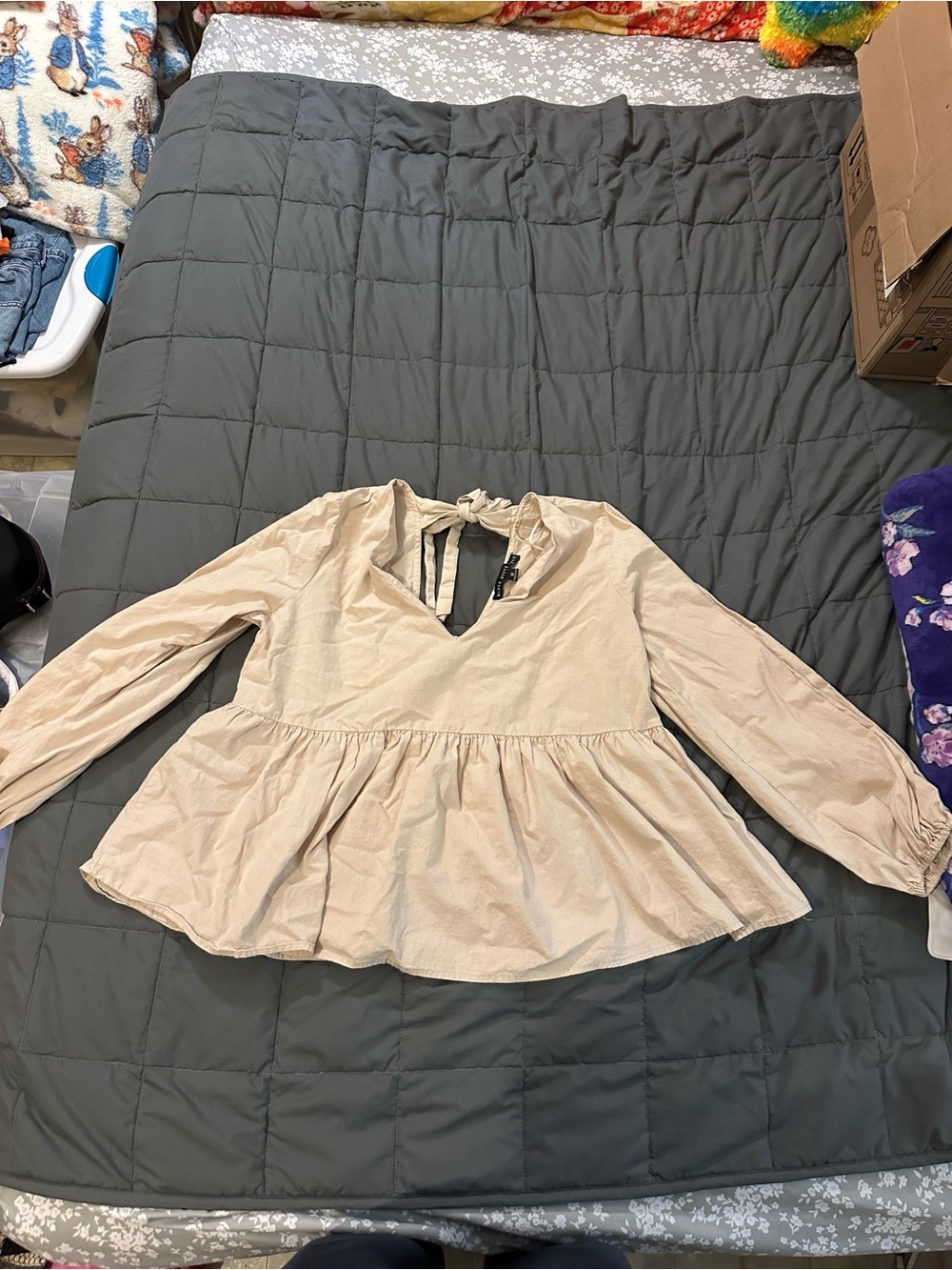 HYFVE Taupe Tie-Neck Peasant Tunic - Picture 2 of 4